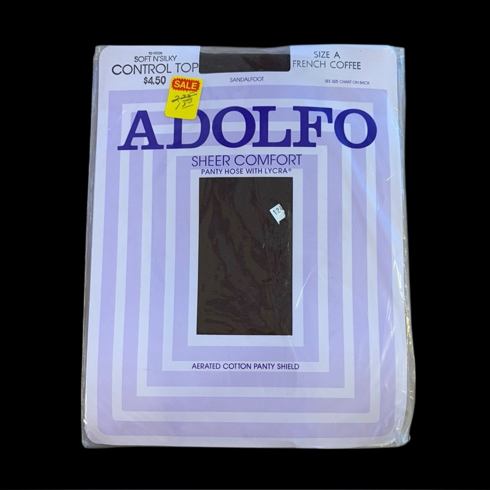Adolfo 80s Vintage Sheer Comfort Control Top French Coffee Pantyhose Sz A